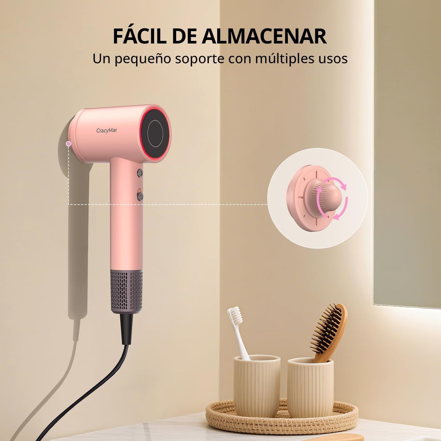 Crazymar Secador De Pelo Iónico,180,000 Tr/Min–Secado 5X Más Rápido, Secado Rápido Secador Pelo Profesional, 4 Niveles De Temperatura Y 2 Velocidades, Protección Contra Sobrecalentamiento