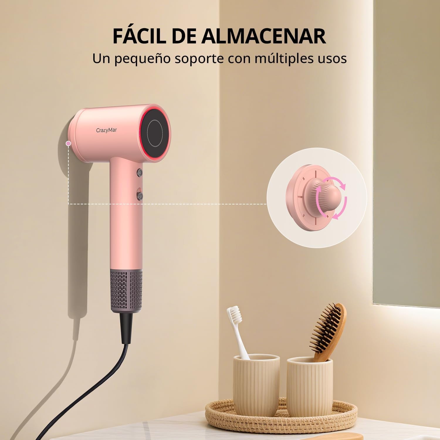 Crazymar Secador De Pelo Iónico,180,000 Tr/Min–Secado 5X Más Rápido, Secado Rápido Secador Pelo Profesional, 4 Niveles De Temperatura Y 2 Velocidades, Protección Contra Sobrecalentamiento