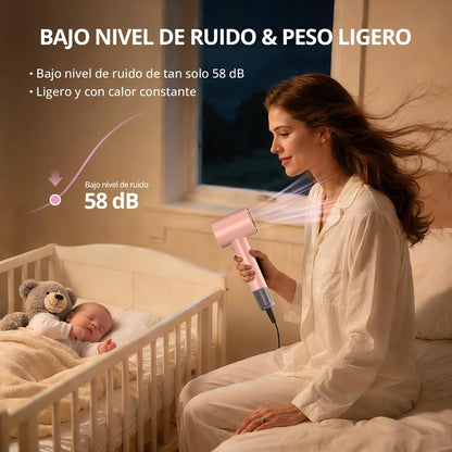 Crazymar Secador De Pelo Iónico,180,000 Tr/Min–Secado 5X Más Rápido, Secado Rápido Secador Pelo Profesional, 4 Niveles De Temperatura Y 2 Velocidades, Protección Contra Sobrecalentamiento