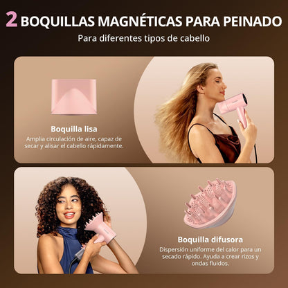 Crazymar Secador De Pelo Iónico,180,000 Tr/Min–Secado 5X Más Rápido, Secado Rápido Secador Pelo Profesional, 4 Niveles De Temperatura Y 2 Velocidades, Protección Contra Sobrecalentamiento